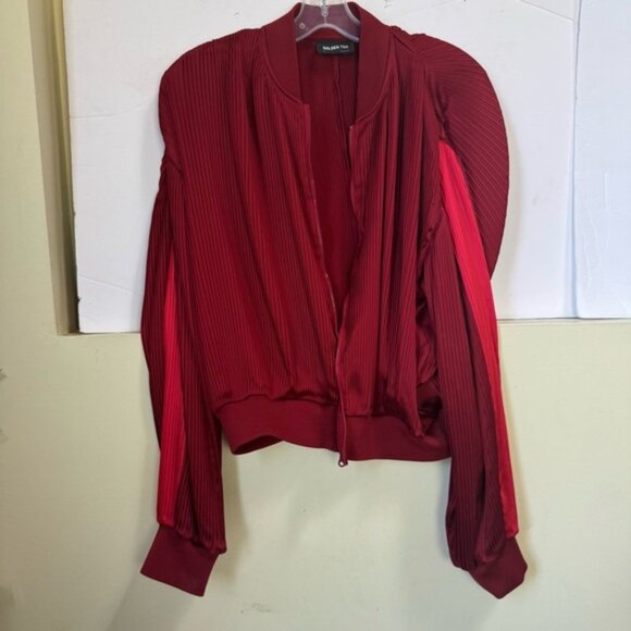 Aritzia Golden TNA NEW Bailer Pleated Oversize Balloon Track Bomber Jacket Satin - Picture 4 of 16
